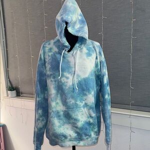 Men's Blue Tie-Dye Hooded Sweatshirt - Casual Pullover